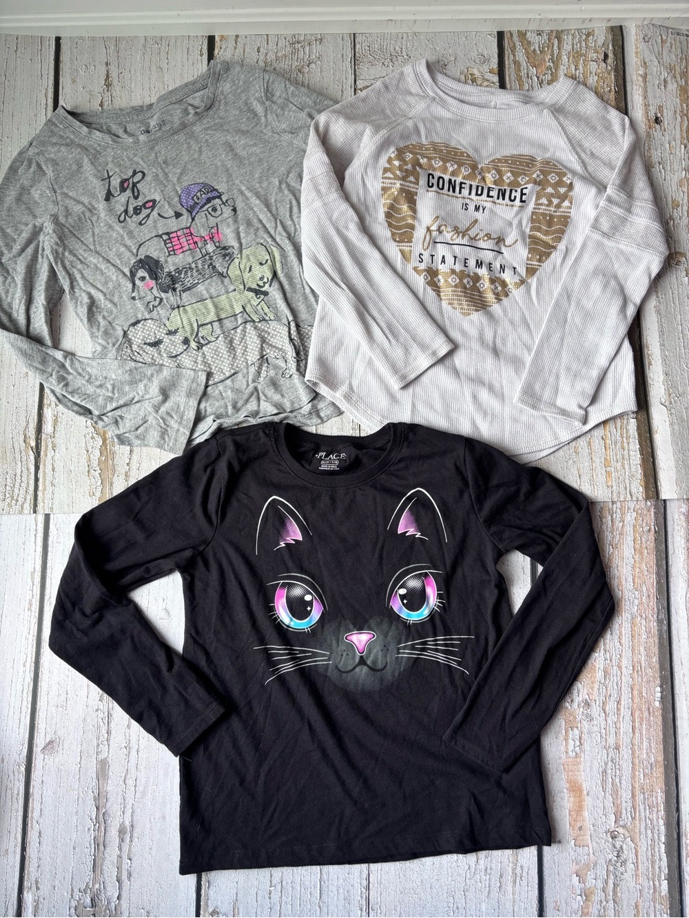 Bundle of Girls Long-Sleeve Tees - Black, Grey, Cream